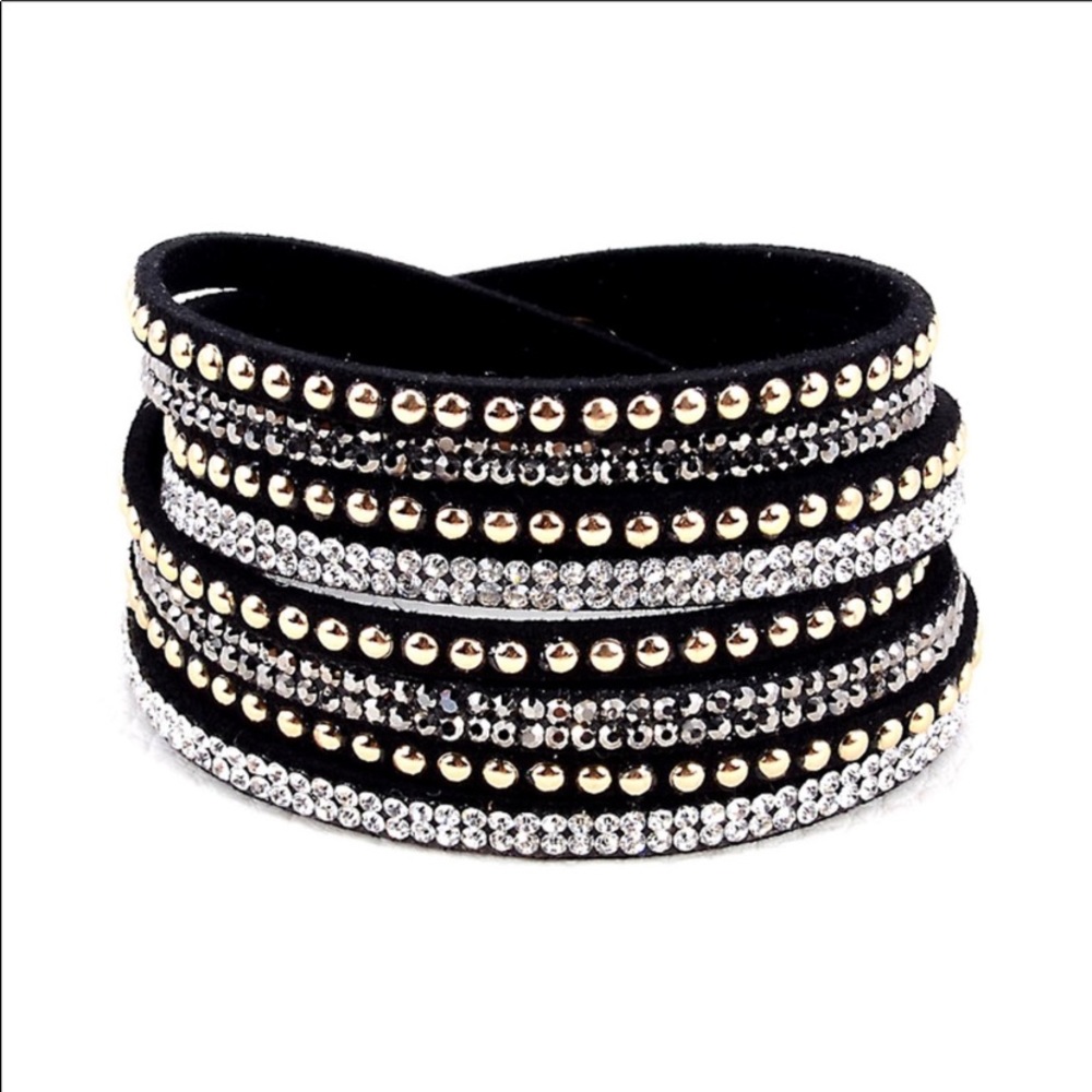 Rhinestone Wrap!! Snap bracelet Micro-fiber - Picture 4 of 6